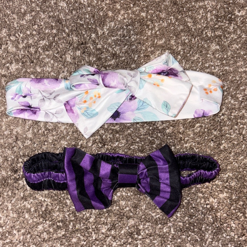Floral and Striped Kids Headband Set